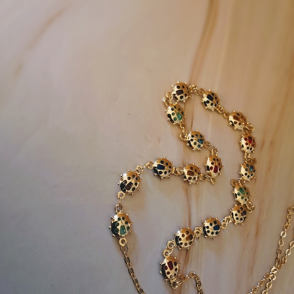 Pretty Bird 18K Yellow Gold Plated Ladybug Necklace with Multicolor Crystals - Picture 9 of 15